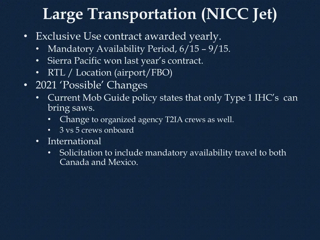 large transportation nicc jet