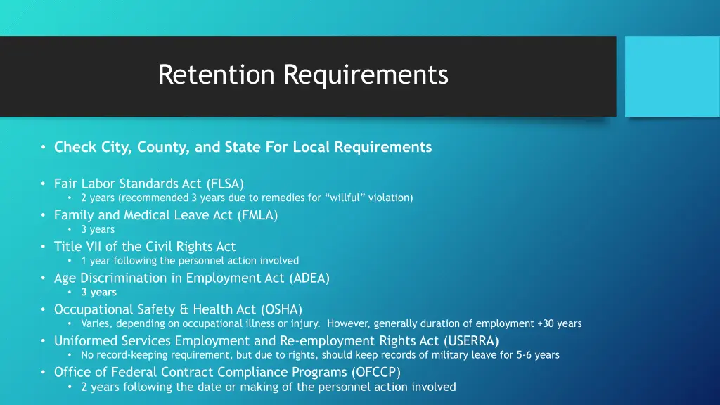 retention requirements