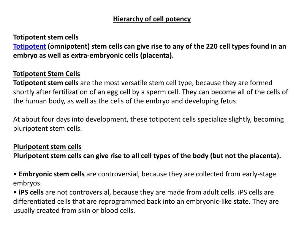 hierarchy of cell potency