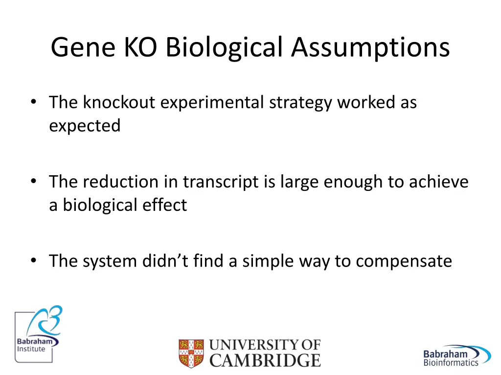 gene ko biological assumptions