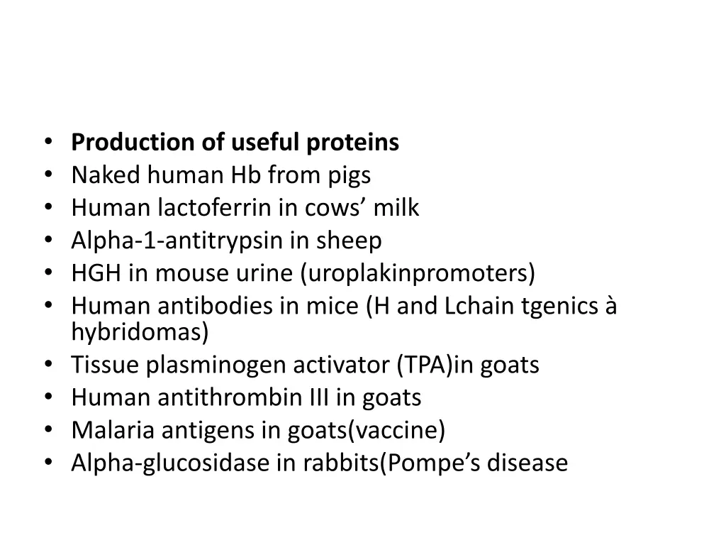 production of useful proteins naked human hb from