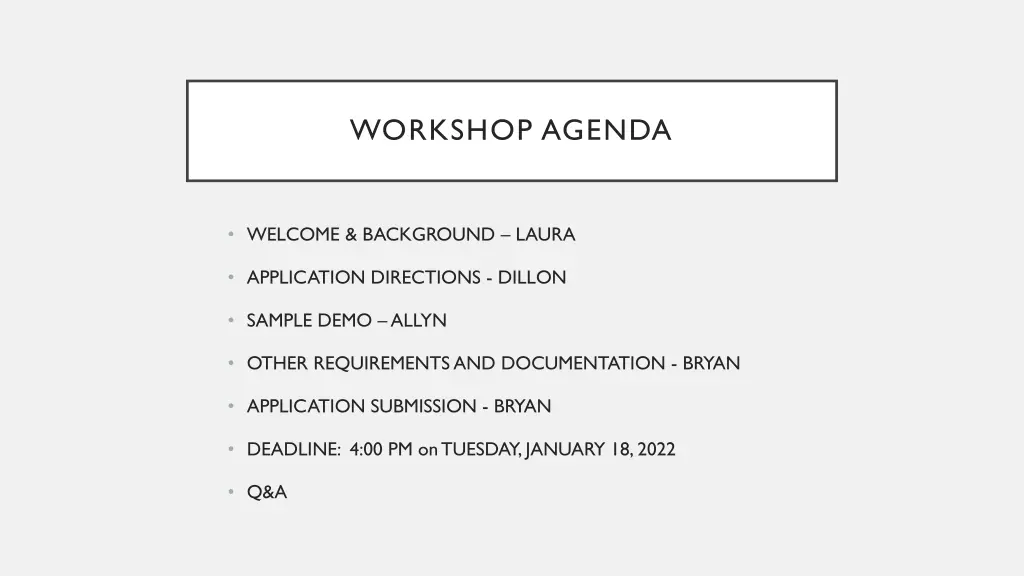 workshop agenda