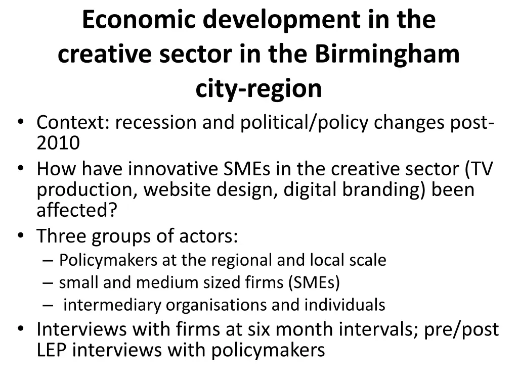 economic development in the creative sector