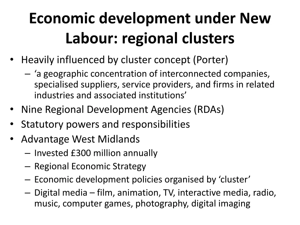 economic development under new labour regional