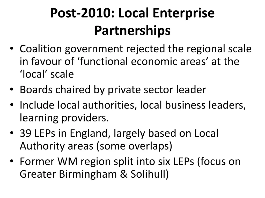 post 2010 local enterprise partnerships coalition