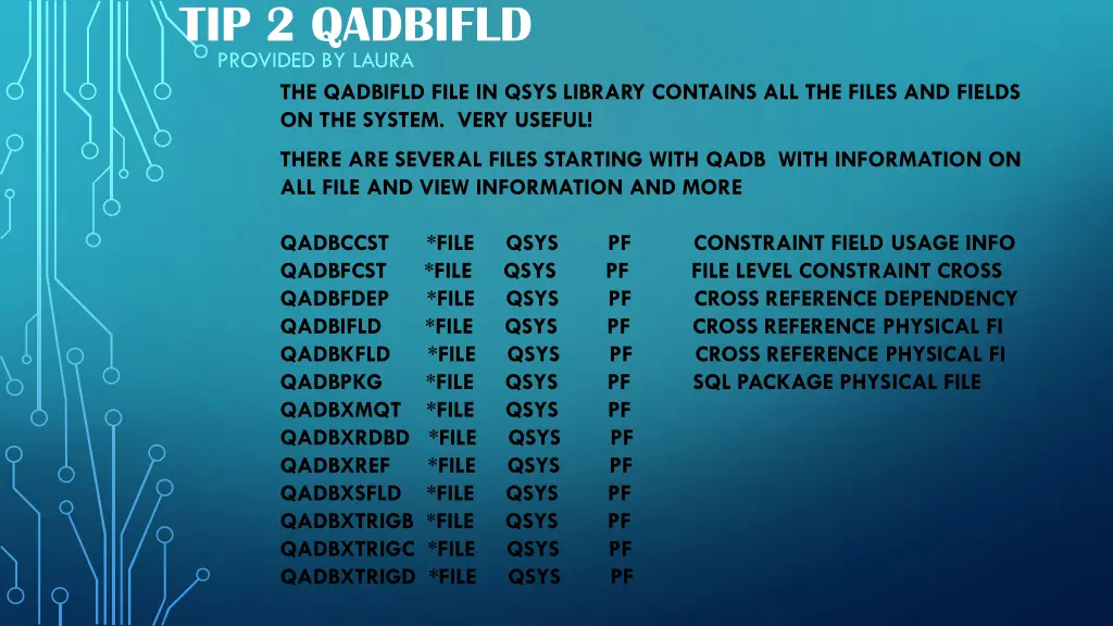 tip 2 qadbifld provided by laura