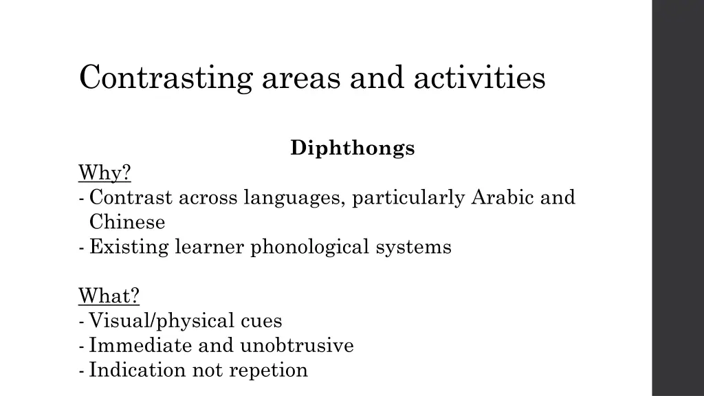 contrasting areas and activities