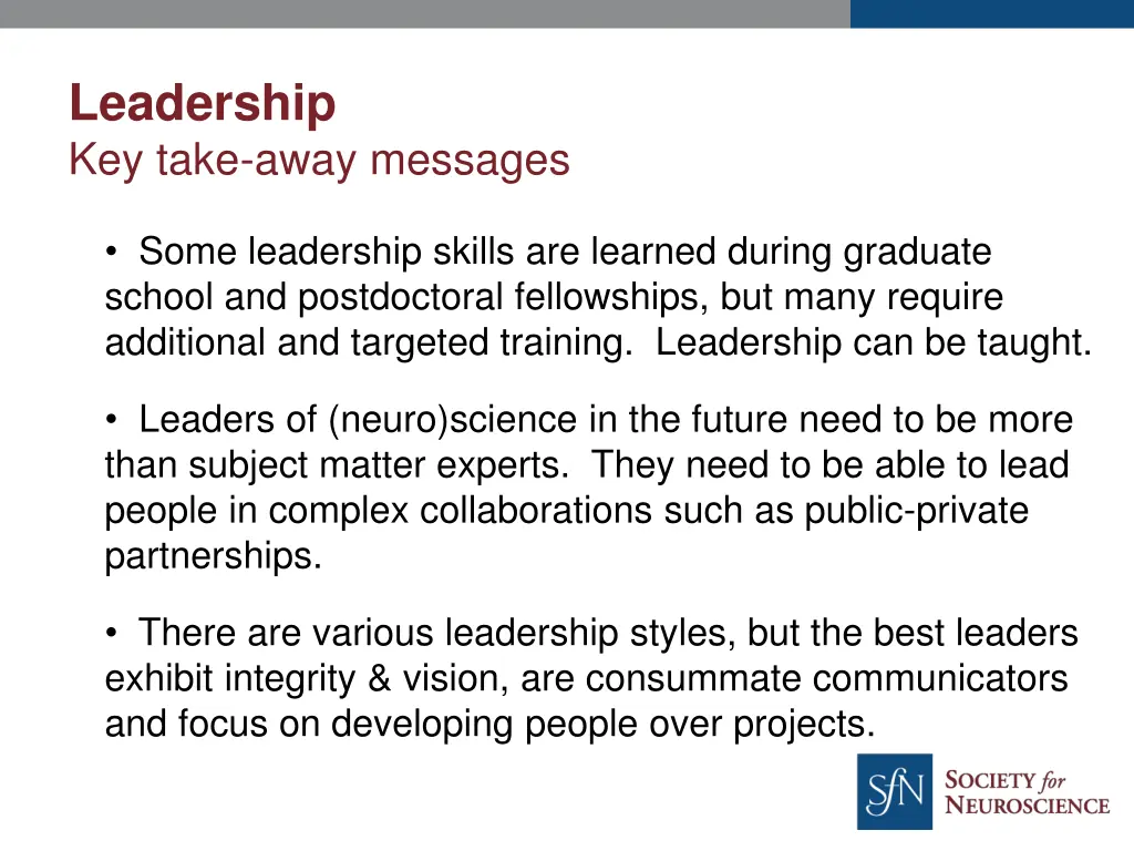 leadership key take away messages