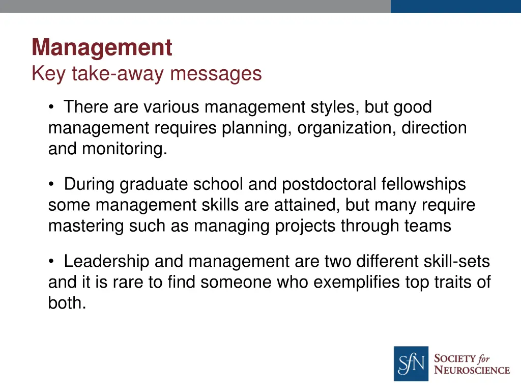 management key take away messages