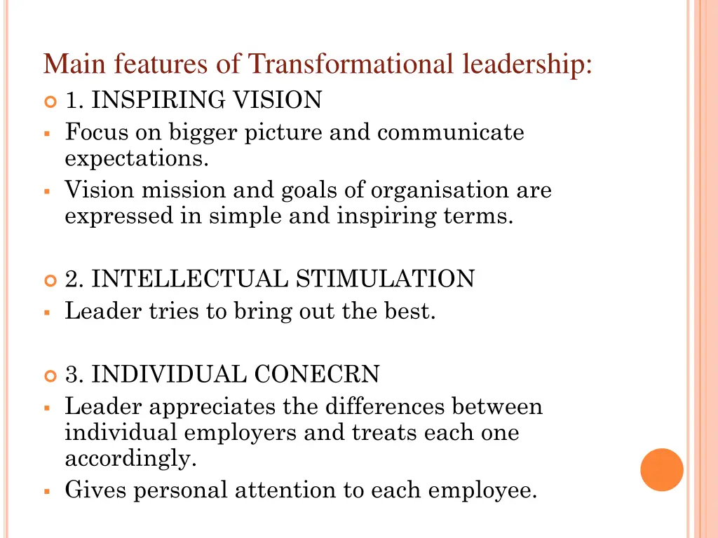 main features of transformational leadership