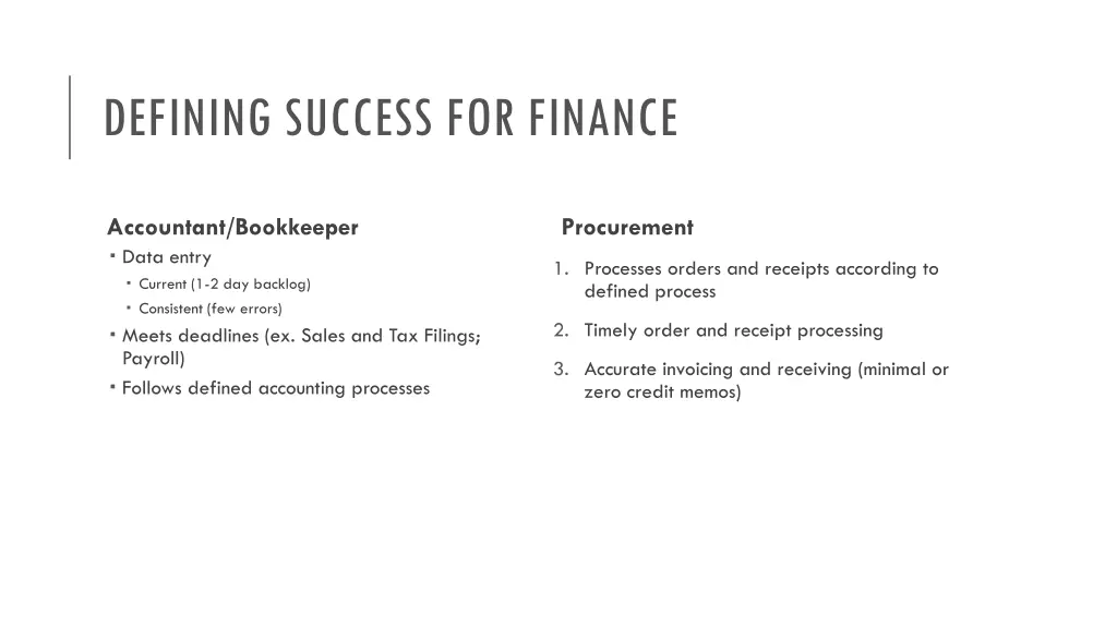 defining success for finance