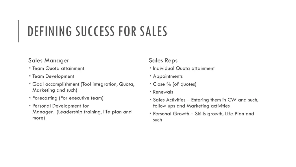 defining success for sales