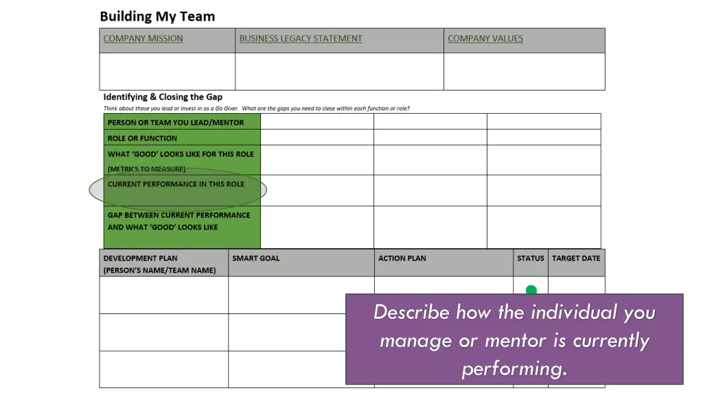 describe how the individual you manage or mentor