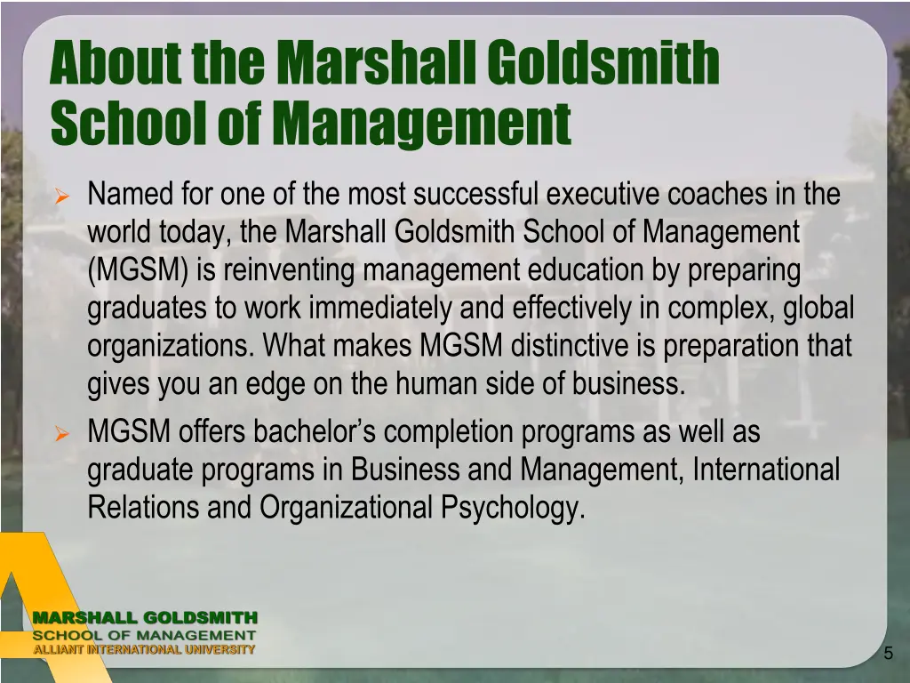 about the marshall goldsmith school of management