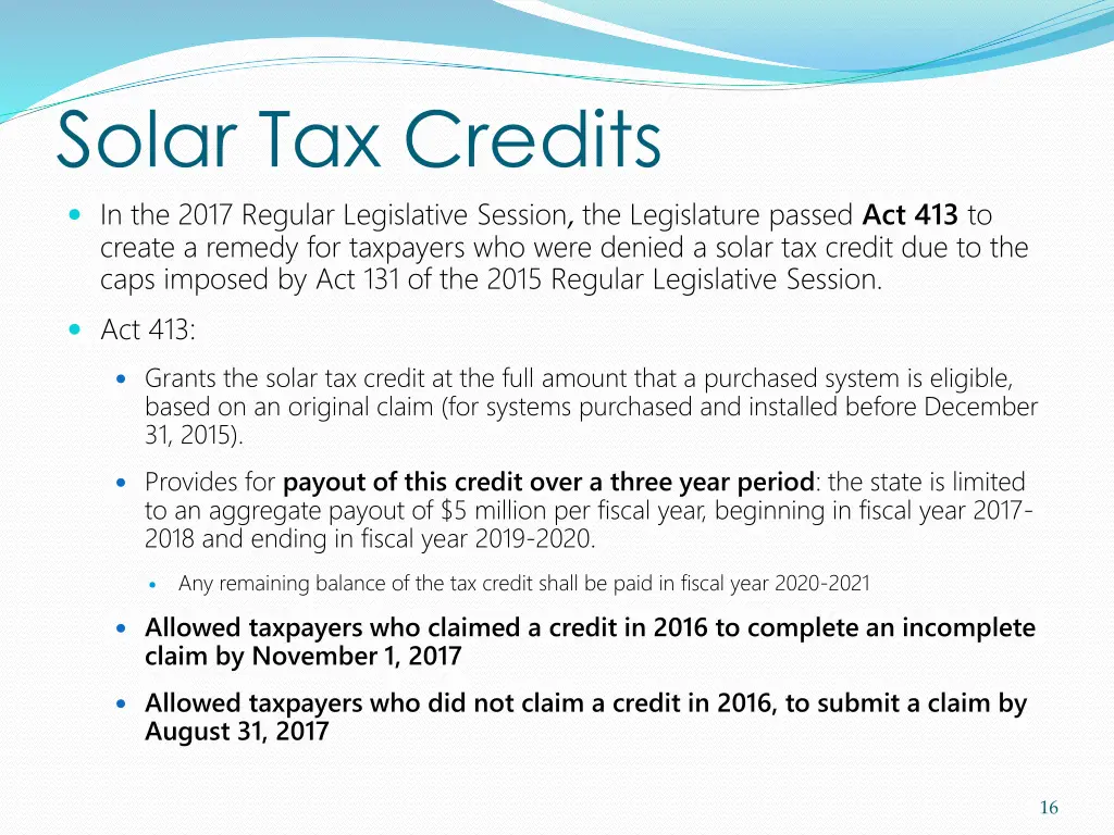 solar tax credits in the 2017 regular legislative