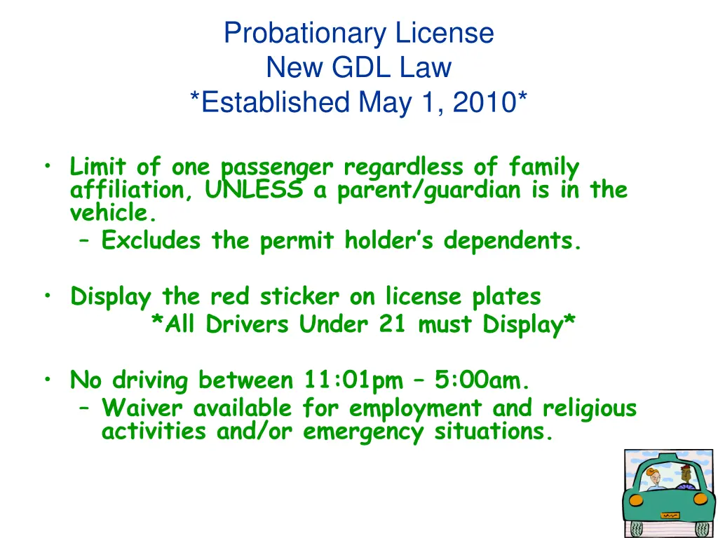 probationary license new gdl law established