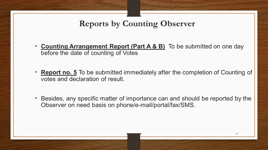 reports by counting observer