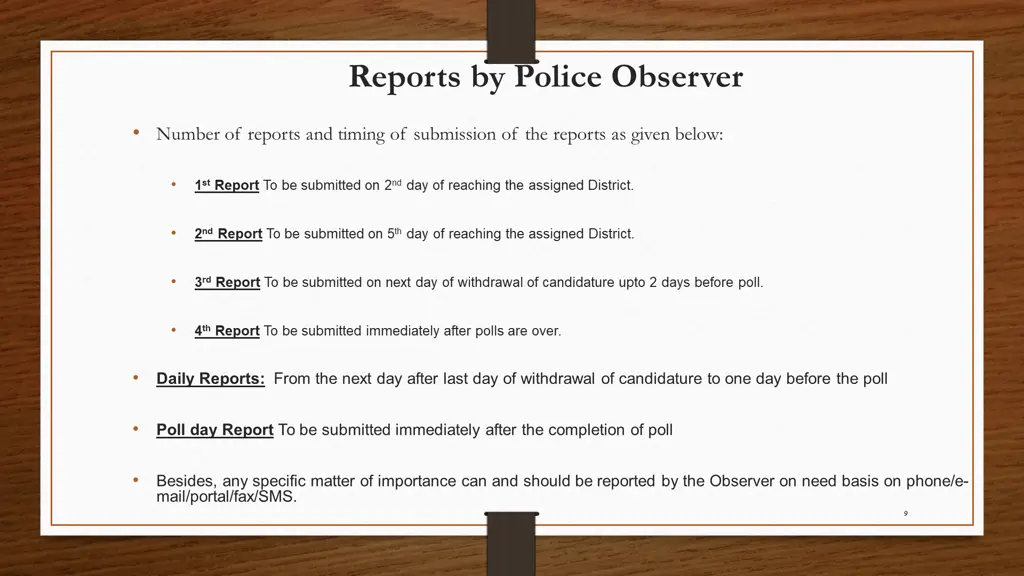 reports by police observer