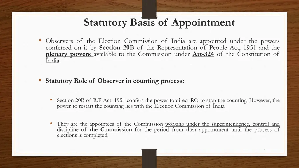 statutory basis of appointment