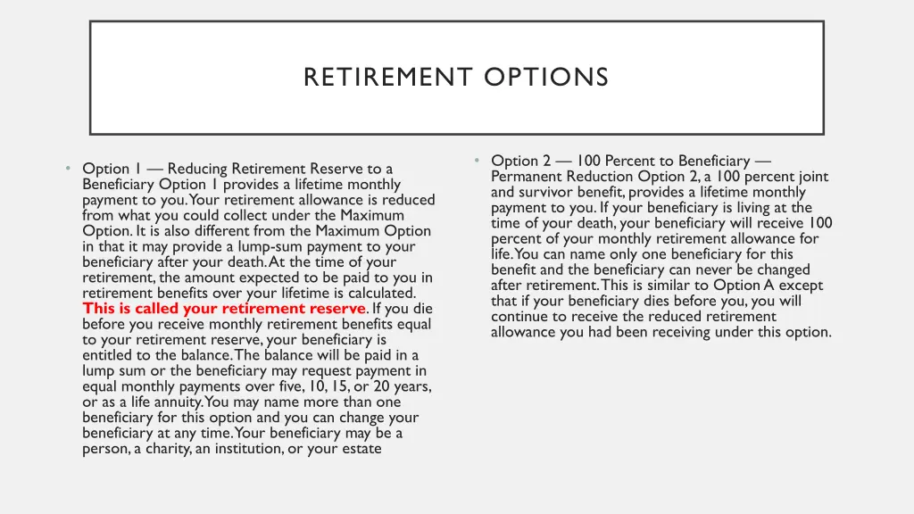 retirement options 2