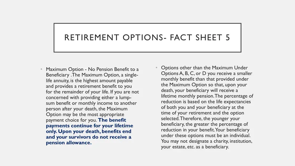 retirement options fact sheet 5