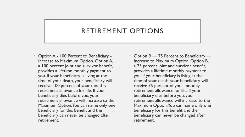 retirement options