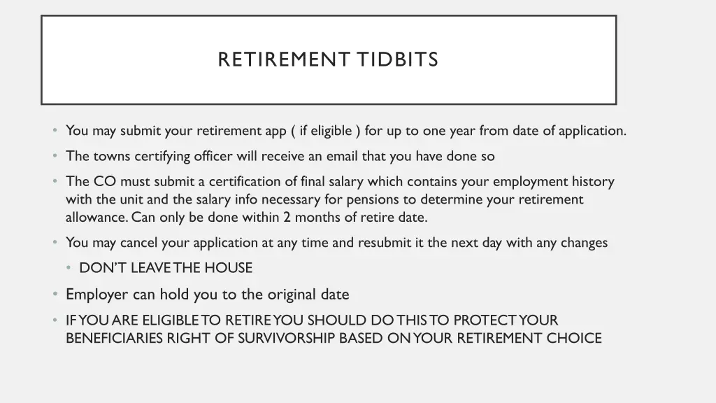 retirement tidbits