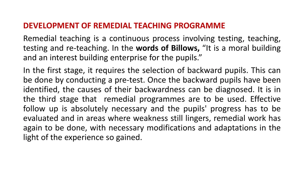 development of remedial teaching programme