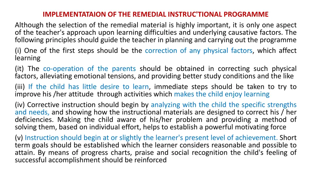 implementataion of the remedial instruc tional