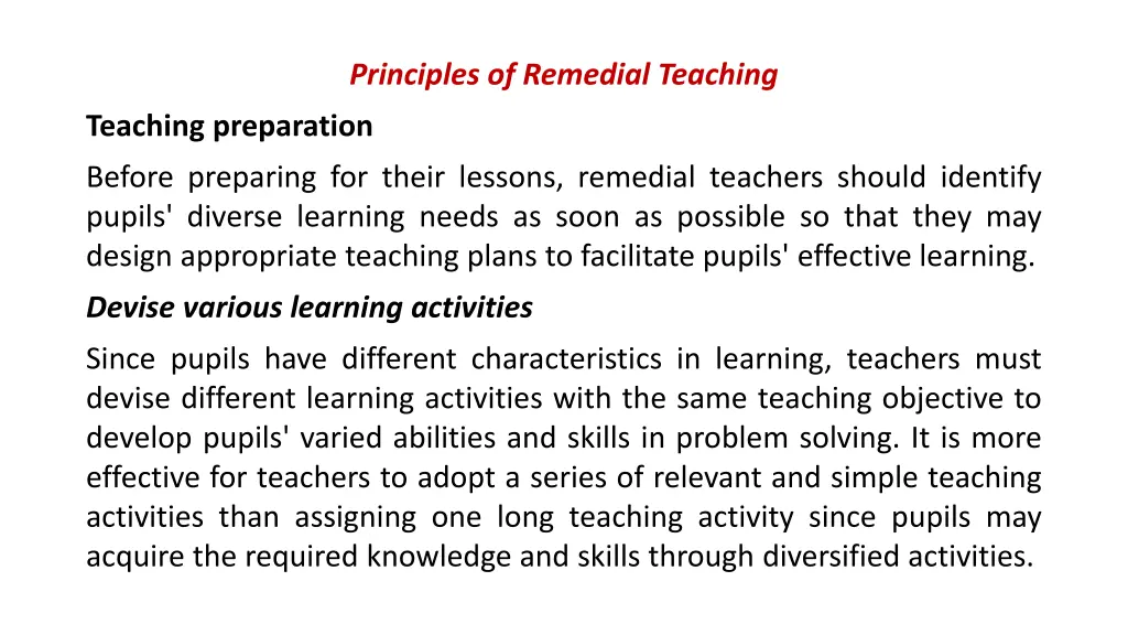 principles of remedial teaching