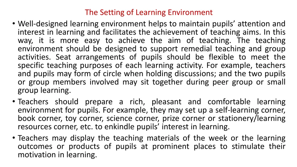 the setting of learning environment