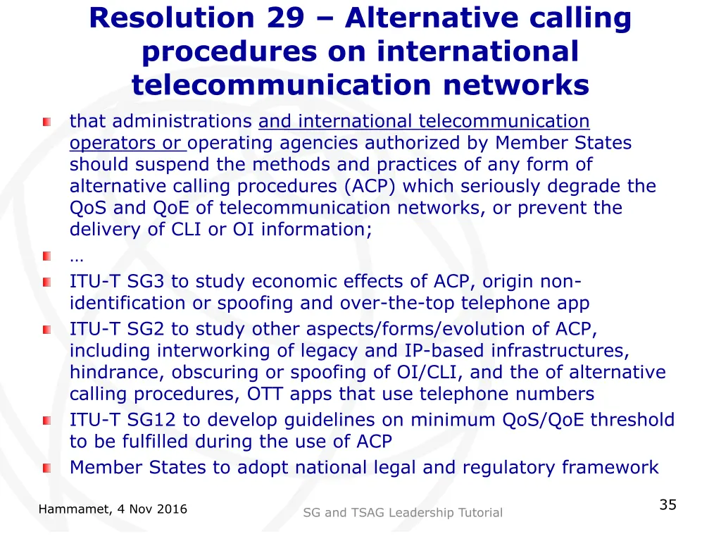 resolution 29 alternative calling procedures