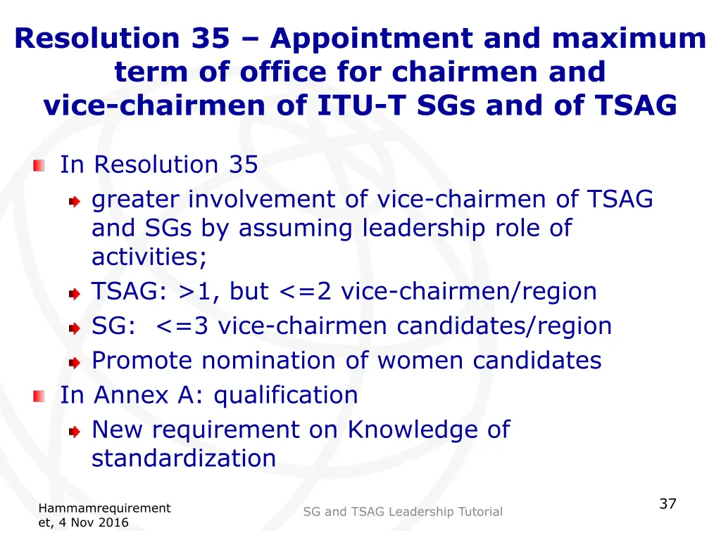 resolution 35 appointment and maximum term