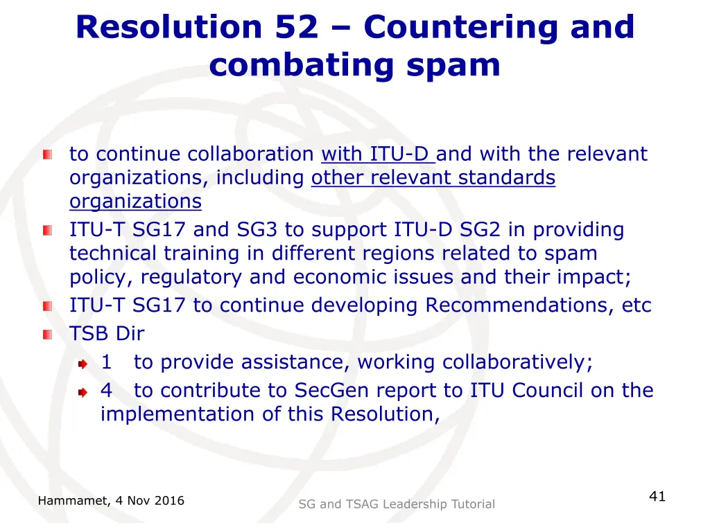 resolution 52 countering and combating spam