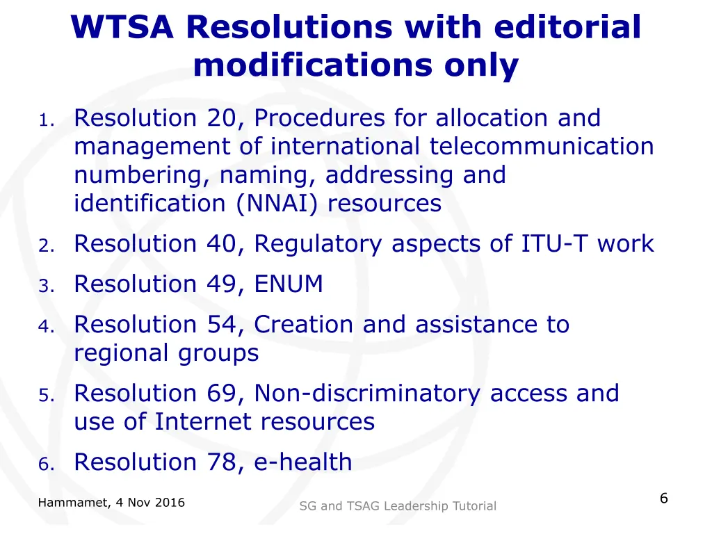 wtsa resolutions with editorial modifications only