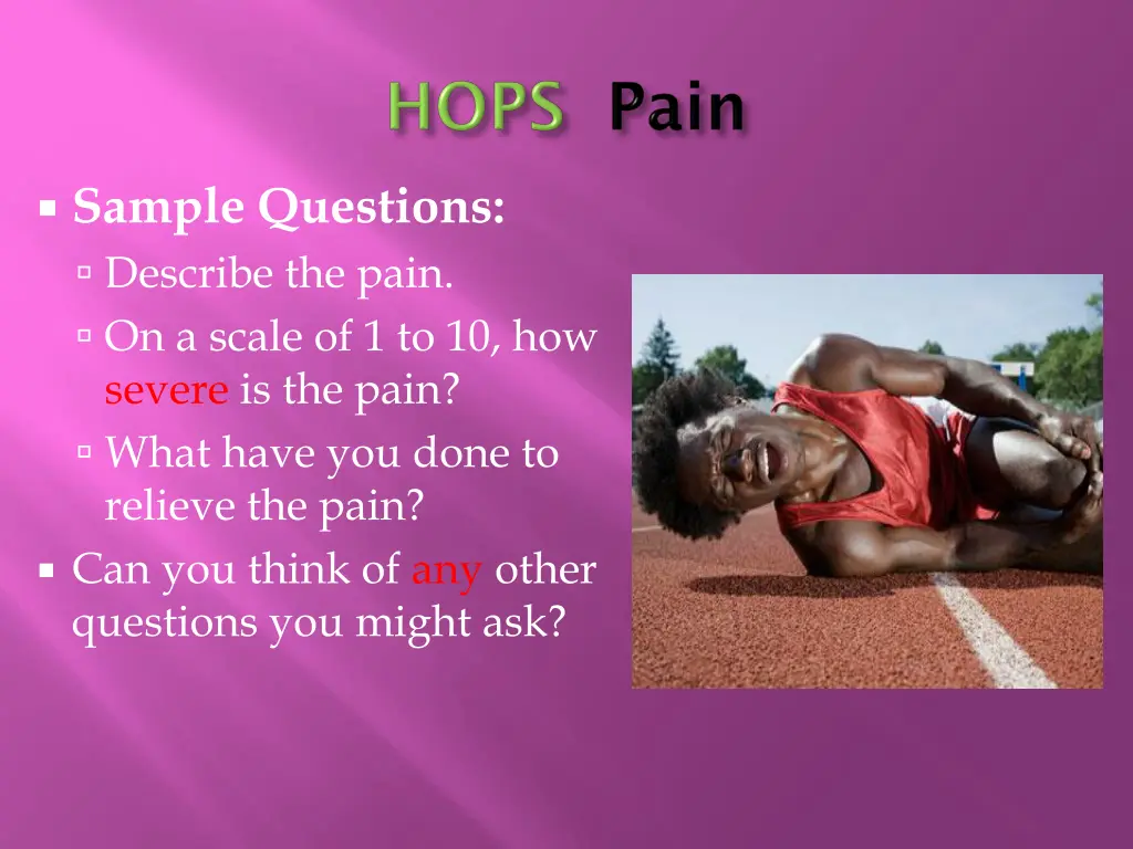 sample questions describe the pain on a scale