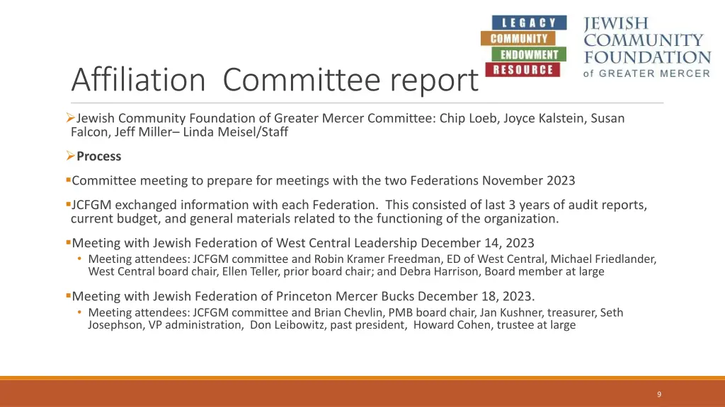 affiliation committee report