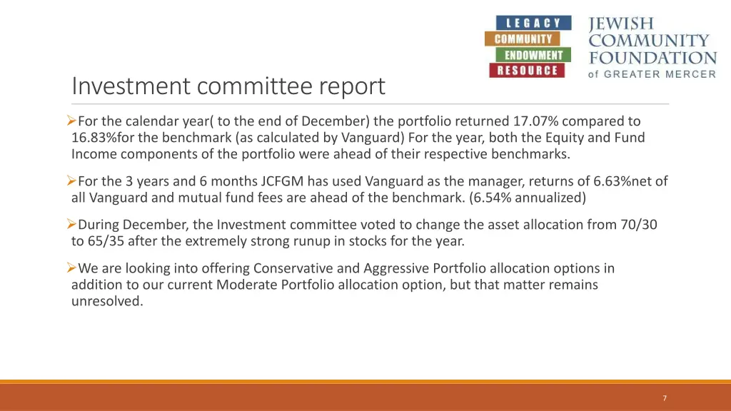 investment committee report