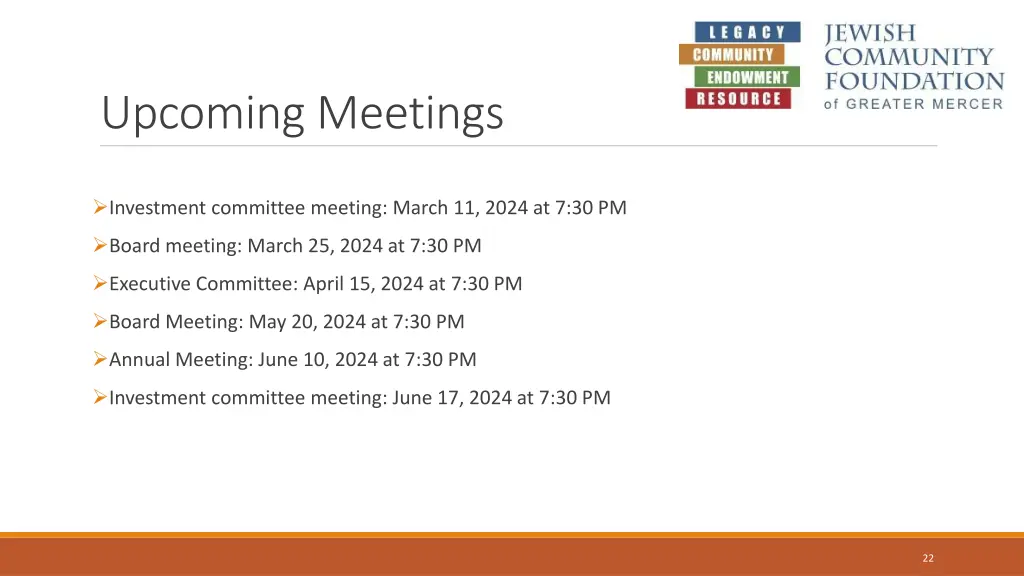 upcoming meetings