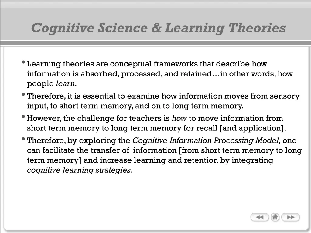 cognitive science learning theories