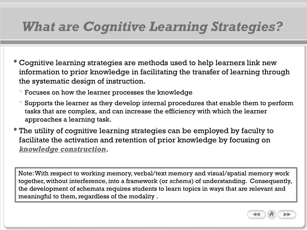 what are cognitive learning strategies