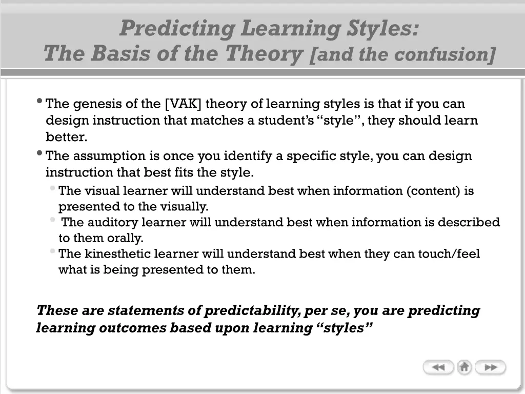 predicting learning styles the basis