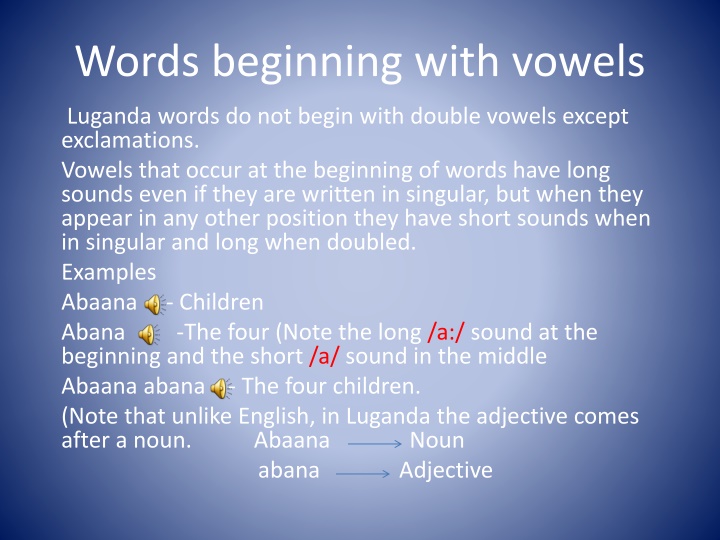 words beginning with vowels