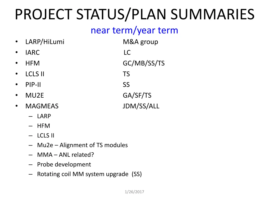 project status plan summaries near term year term