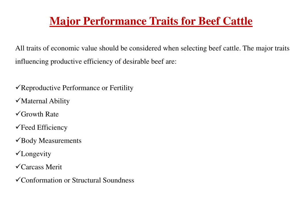 major performance traits for beef cattle