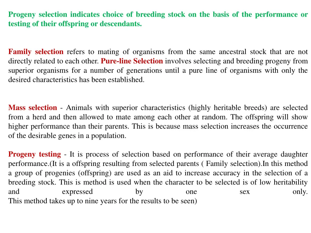 progeny selection indicates choice of breeding