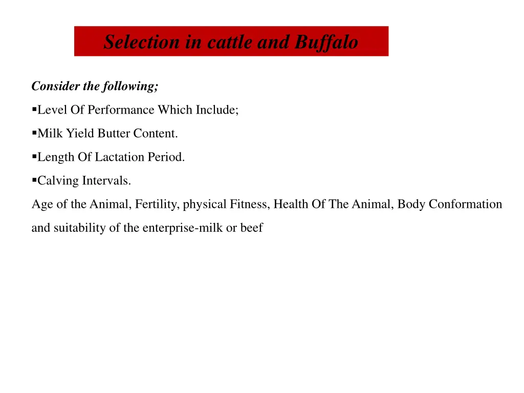 selection in cattle and buffalo