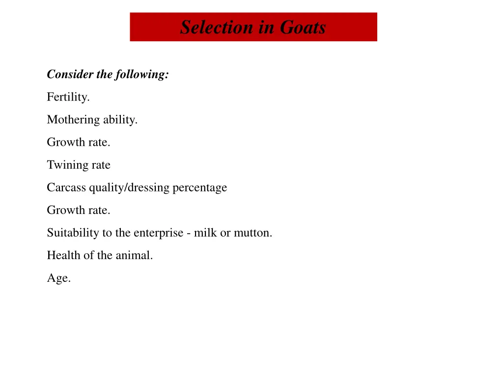 selection in goats