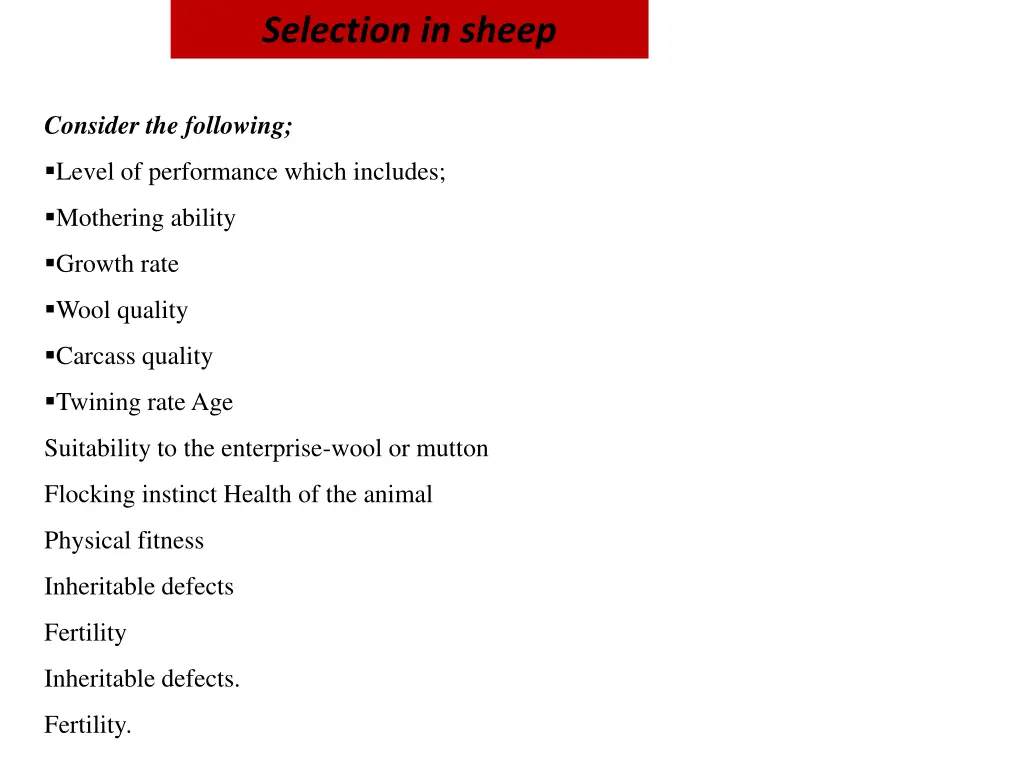 selection in sheep