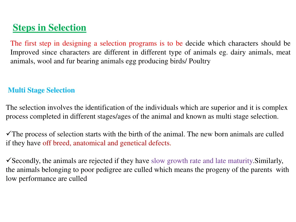 steps in selection